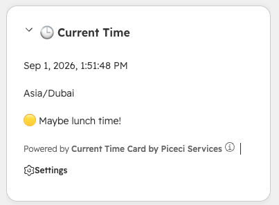 Card Current Time su un record HubSpot con ora locale, fuso orario e indicatore di chiamata